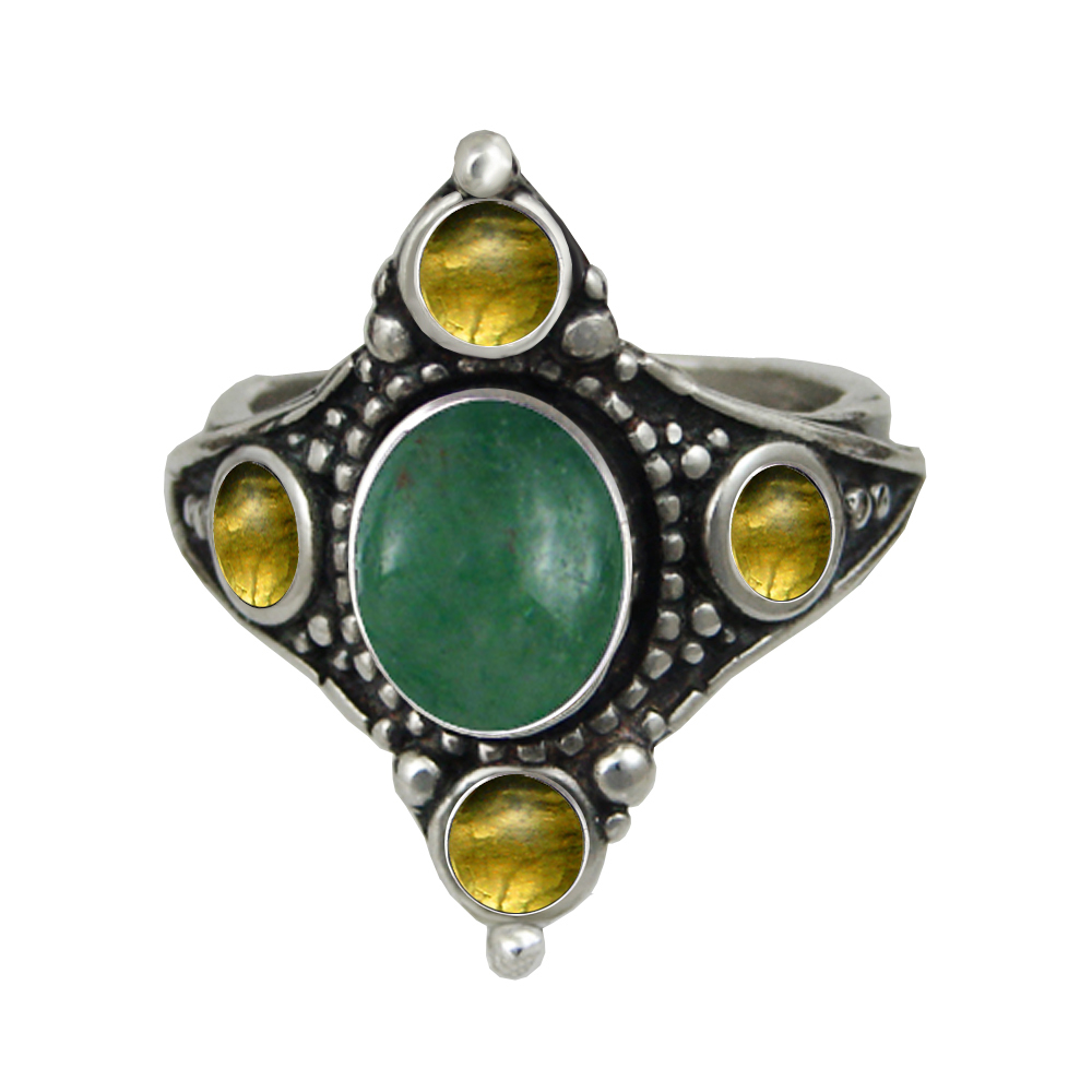 Sterling Silver Renaissance Queen's Ring With Jade And Citrine Size 11 Sterling Silver Renaissance Queen's Ring With Jade And Citrine Size 11